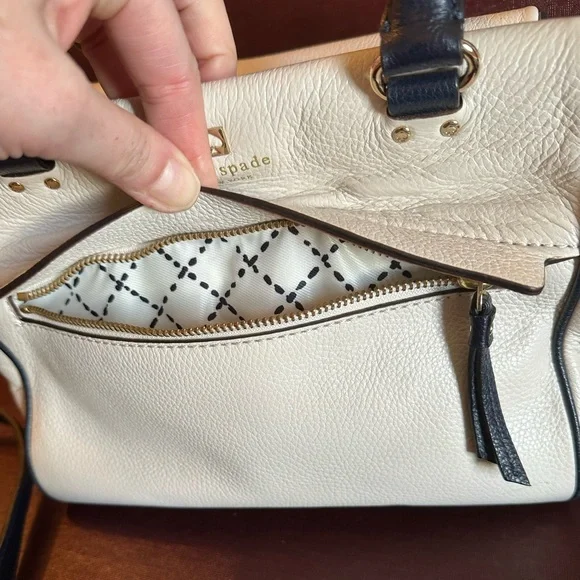 Kate Spade Blue & White Leather Satchel handbag hadlen grant park cement navy - Picture 3 of 16